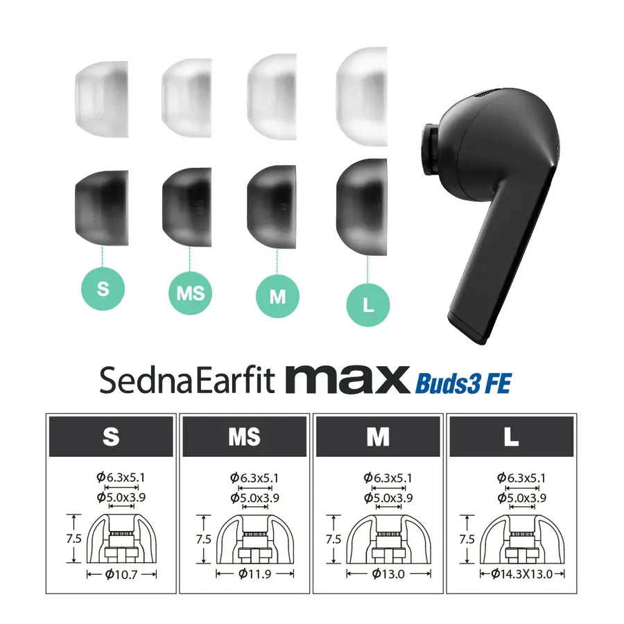 MAX Buds 3 FE Smoky Black (S/MS/M) 3 Çift